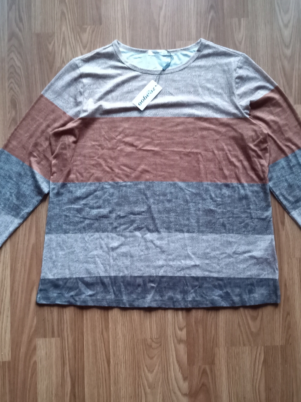zeagoo Women's Striped Crewneck Long Sleeve Shirt in Brown & Gray Tones Size XL